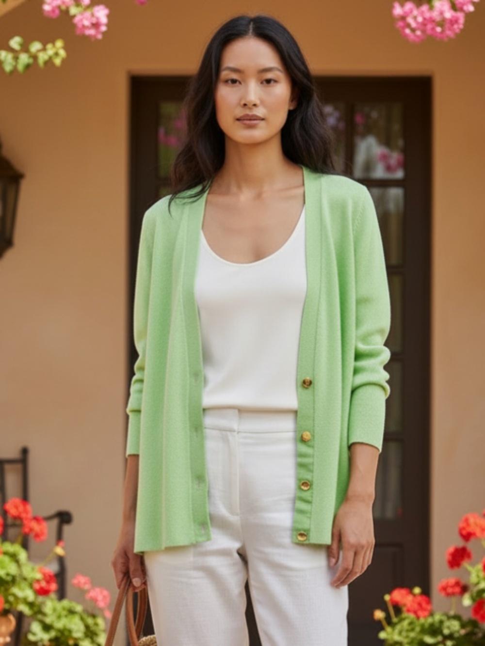 Talbots Cardigan Sweater Sz 1X 16 18 Spring Green Ribbed V-Neck Coastal Career